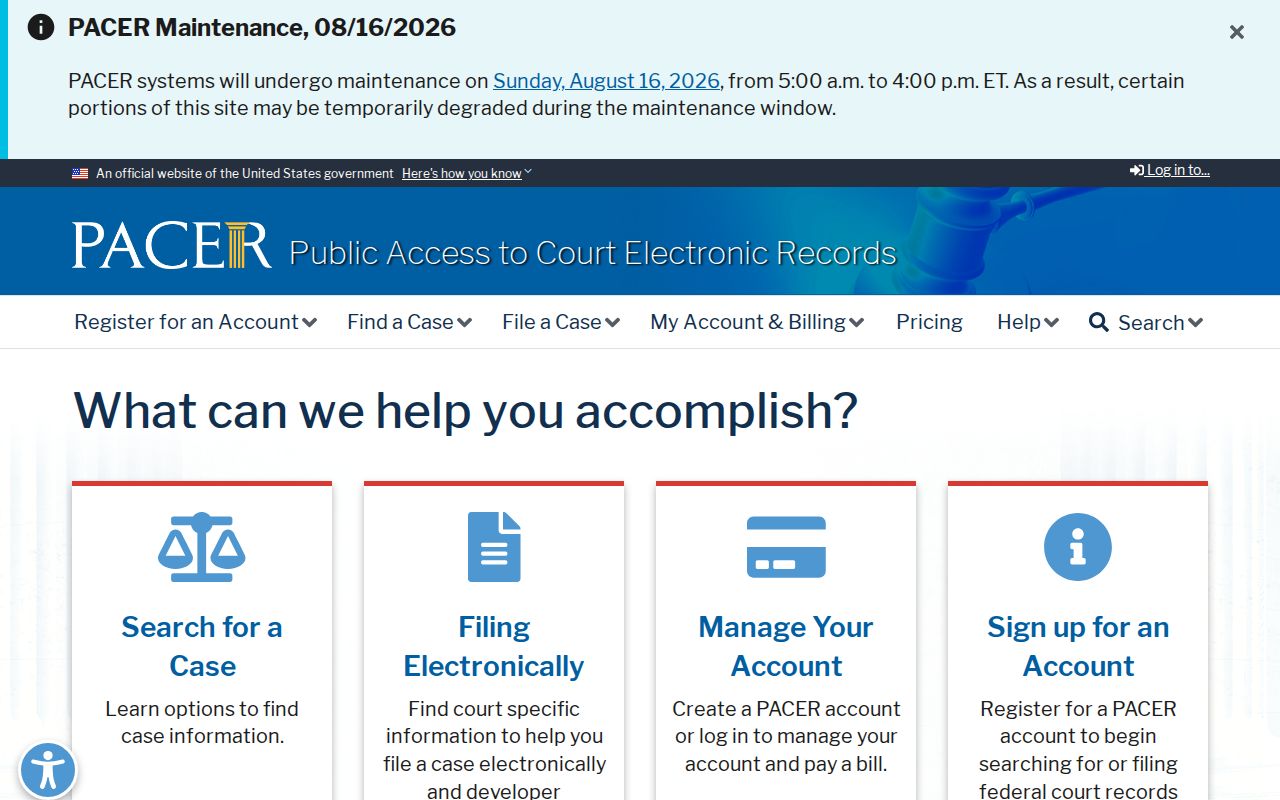 Official PACER federal court records system