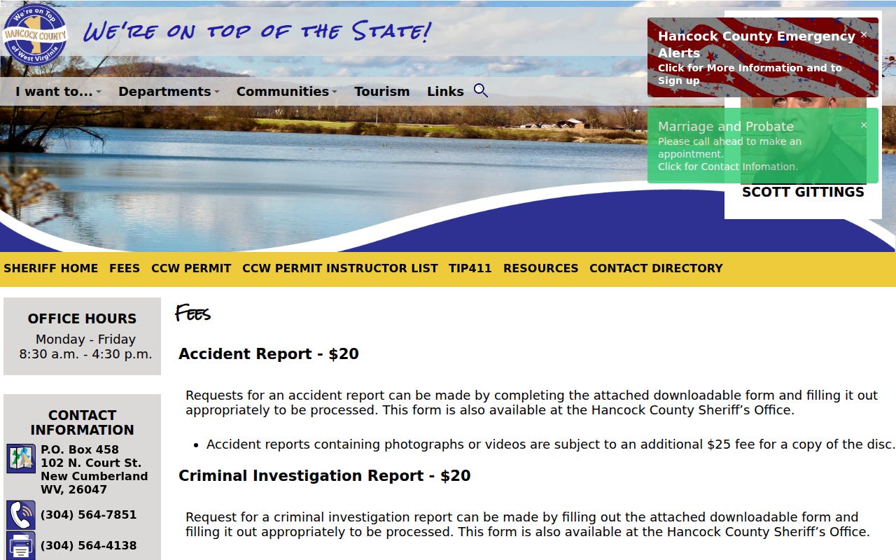 Hancock County arrest report and sheriff records fee information