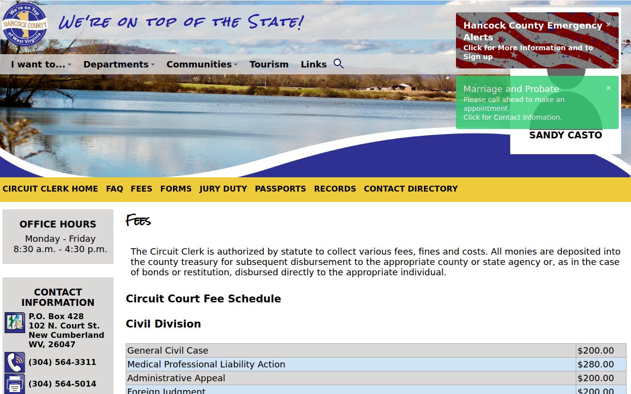 Hancock County criminal court case copy and Circuit Clerk fee information