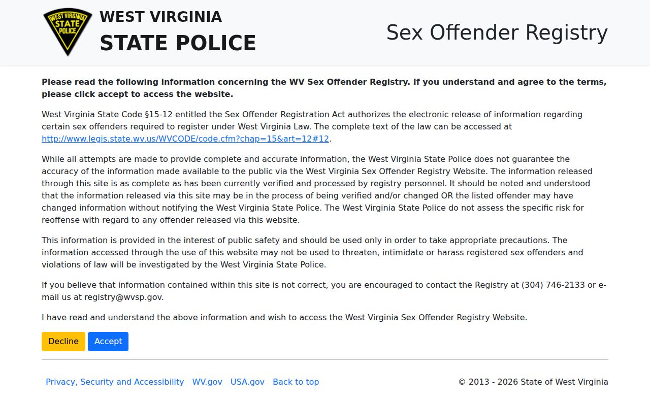 Hancock County registry disclaimer and sex offender search accuracy warning