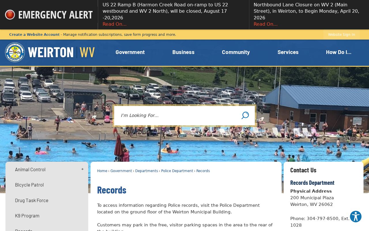 Official Weirton Police Records counter directions